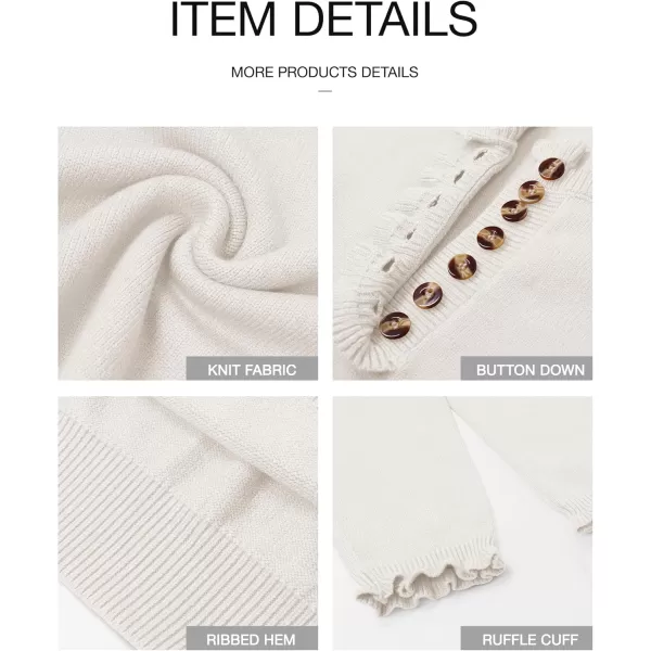 BTFBM 2024 Womens Sweaters Fall Winter Outfits Long Sleeve Button Down Ruffle Crew Neck Casual Knitted Pullover TopsSolid White