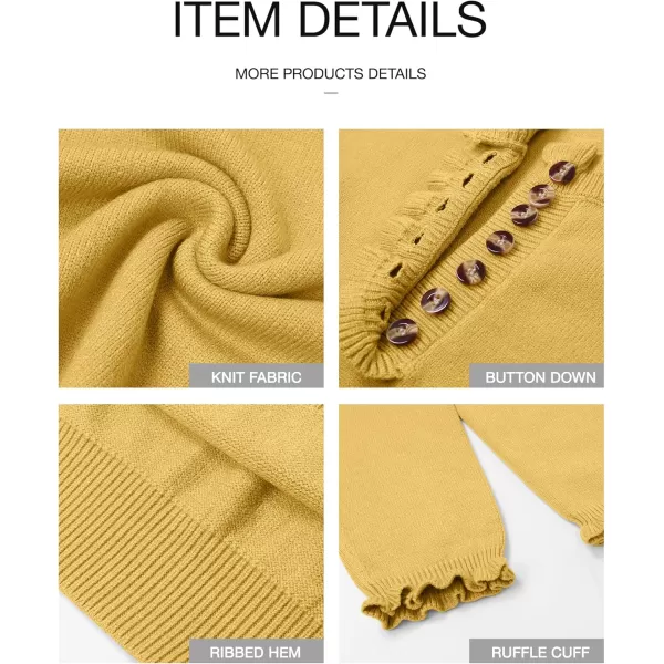 BTFBM 2024 Womens Sweaters Fall Winter Outfits Long Sleeve Button Down Ruffle Crew Neck Casual Knitted Pullover TopsSolid Yellow