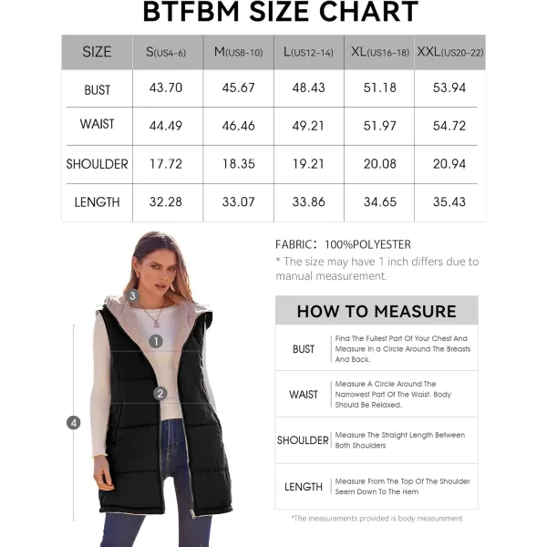BTFBM Fall Long Puffer Vest Women Sleeveless Hooded Reversible Fleece Sherpa Jacket Zip Up Winter Coat Outerwear VestsSolid Black