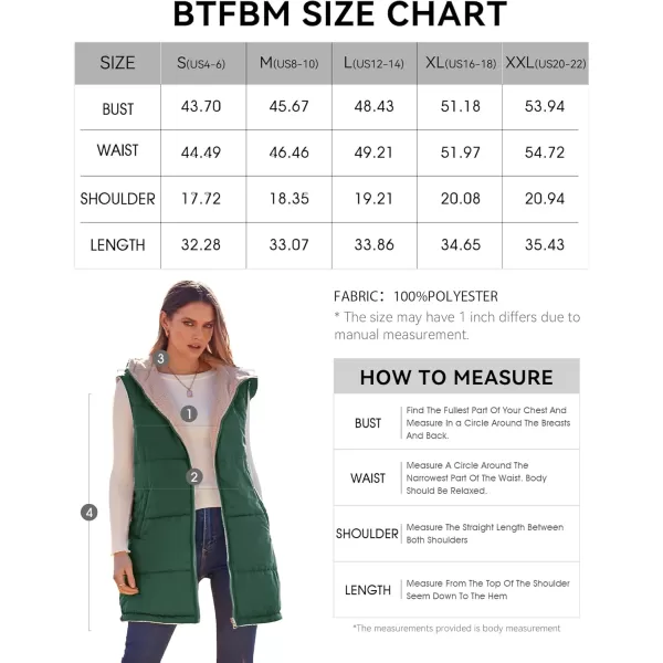 BTFBM Fall Long Puffer Vest Women Sleeveless Hooded Reversible Fleece Sherpa Jacket Zip Up Winter Coat Outerwear VestsSolid Dark Green