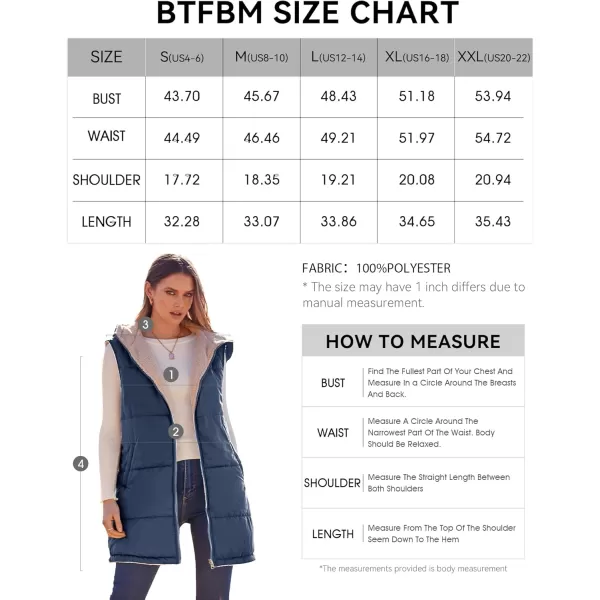 BTFBM Fall Long Puffer Vest Women Sleeveless Hooded Reversible Fleece Sherpa Jacket Zip Up Winter Coat Outerwear VestsSolid Navy