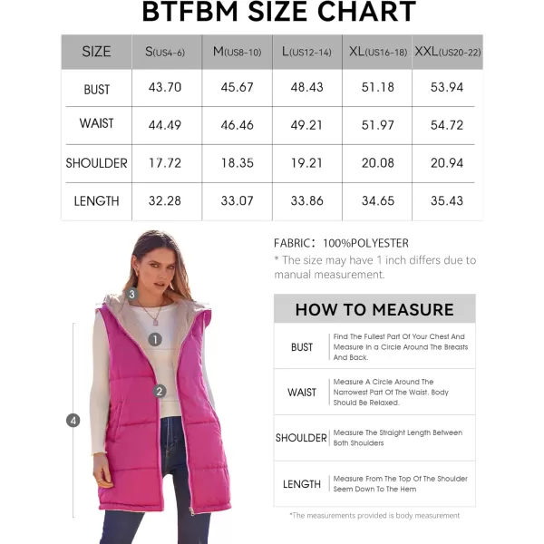 BTFBM Fall Long Puffer Vest Women Sleeveless Hooded Reversible Fleece Sherpa Jacket Zip Up Winter Coat Outerwear VestsSolid Rose Red