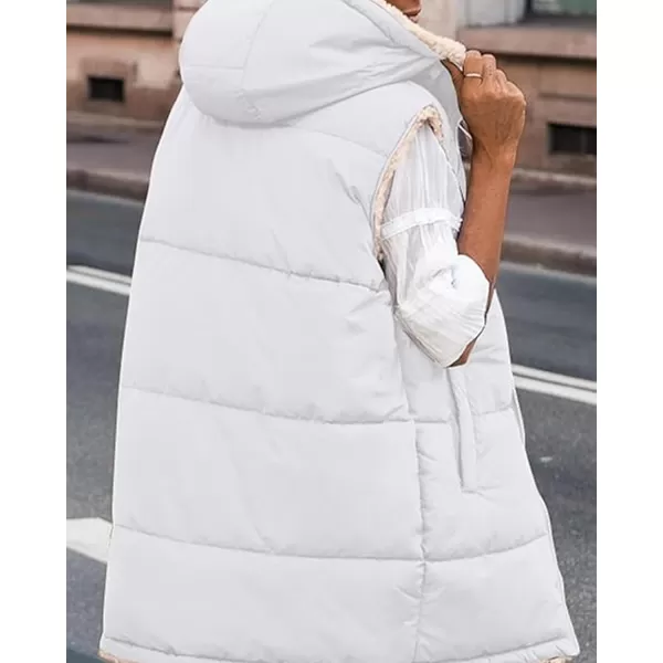 BTFBM Fall Long Puffer Vest Women Sleeveless Hooded Reversible Fleece Sherpa Jacket Zip Up Winter Coat Outerwear VestsSolid White