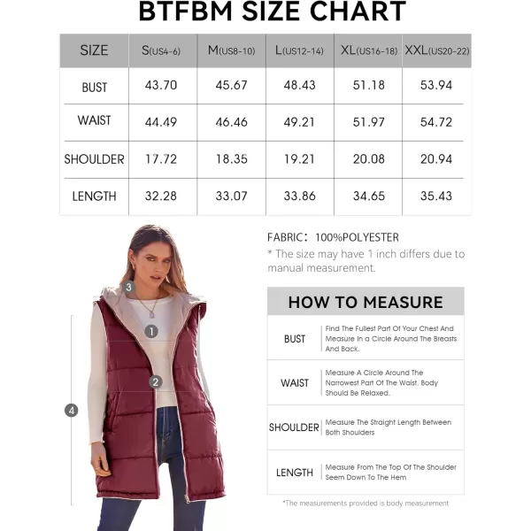 BTFBM Fall Long Puffer Vest Women Sleeveless Hooded Reversible Fleece Sherpa Jacket Zip Up Winter Coat Outerwear VestsSolid Wine Red