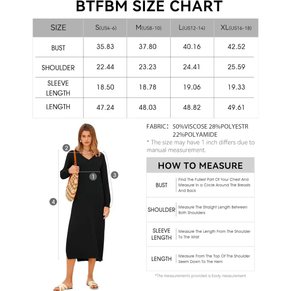 BTFBM Women Fall Sweater Dress V Neck Long Sleeve Slit Maxi Dresses Casual Knit Oversized Sweaters 2024 Winter ClothesSolid Black