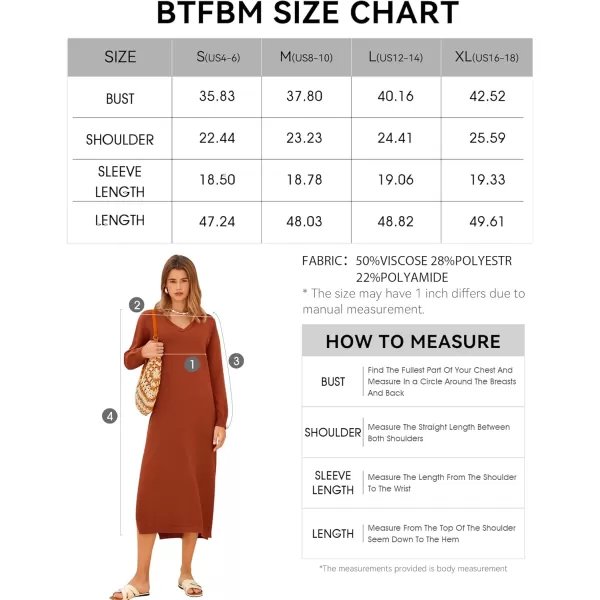 BTFBM Women Fall Sweater Dress V Neck Long Sleeve Slit Maxi Dresses Casual Knit Oversized Sweaters 2024 Winter ClothesSolid Caramel
