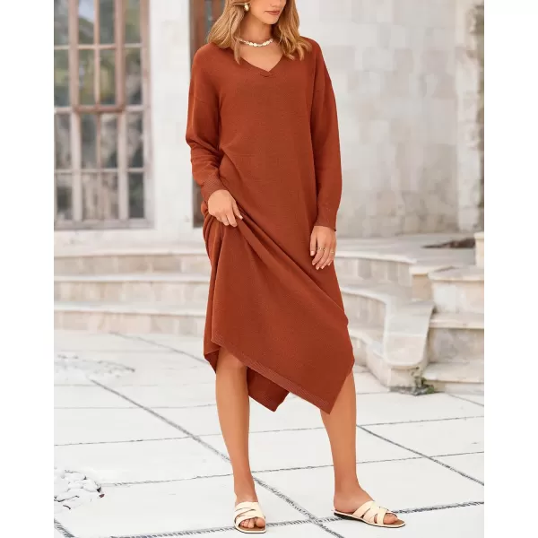 BTFBM Women Fall Sweater Dress V Neck Long Sleeve Slit Maxi Dresses Casual Knit Oversized Sweaters 2024 Winter ClothesSolid Caramel