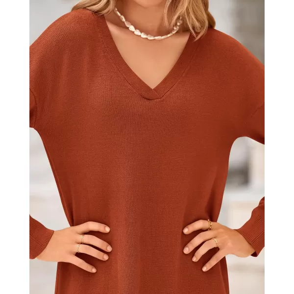 BTFBM Women Fall Sweater Dress V Neck Long Sleeve Slit Maxi Dresses Casual Knit Oversized Sweaters 2024 Winter ClothesSolid Caramel