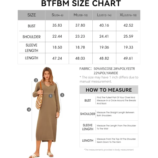 BTFBM Women Fall Sweater Dress V Neck Long Sleeve Slit Maxi Dresses Casual Knit Oversized Sweaters 2024 Winter ClothesSolid Dark Khaki