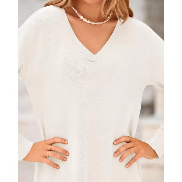 BTFBM Women Fall Sweater Dress V Neck Long Sleeve Slit Maxi Dresses Casual Knit Oversized Sweaters 2024 Winter ClothesSolid White