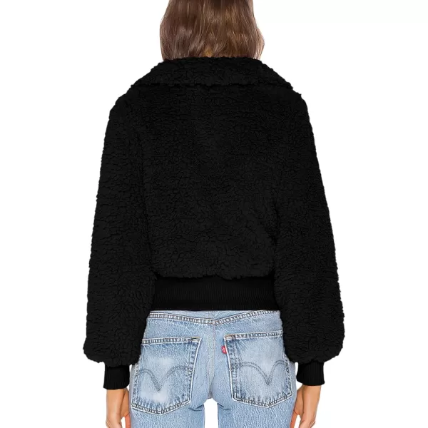 BTFBM Womens Button Down Sherpa Shacket Jacket Long Sleeve Faux Fur Warm Fall Winter Outwear Fuzzy Fleece Short CoatsSolid Black
