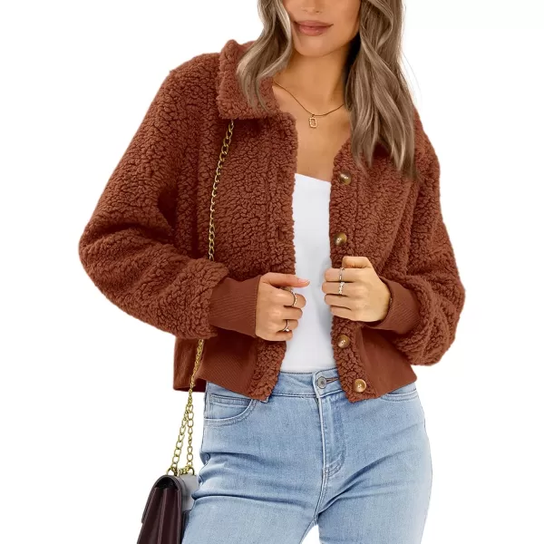 BTFBM Womens Button Down Sherpa Shacket Jacket Long Sleeve Faux Fur Warm Fall Winter Outwear Fuzzy Fleece Short CoatsSolid Caramel