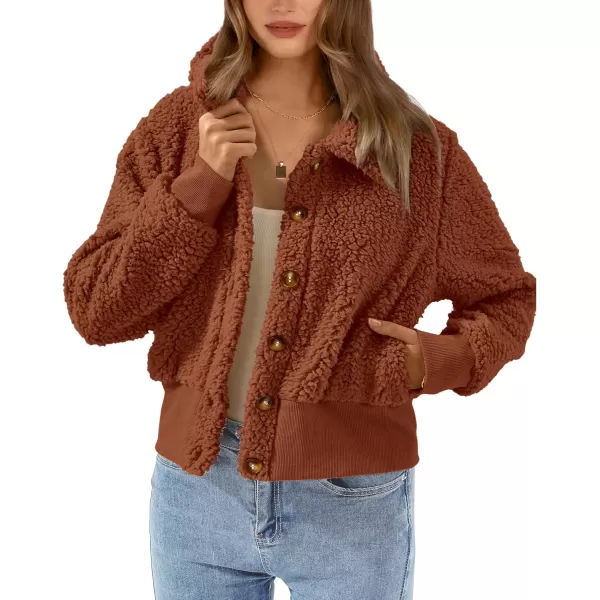 BTFBM Womens Button Down Sherpa Shacket Jacket Long Sleeve Faux Fur Warm Fall Winter Outwear Fuzzy Fleece Short CoatsSolid Caramel