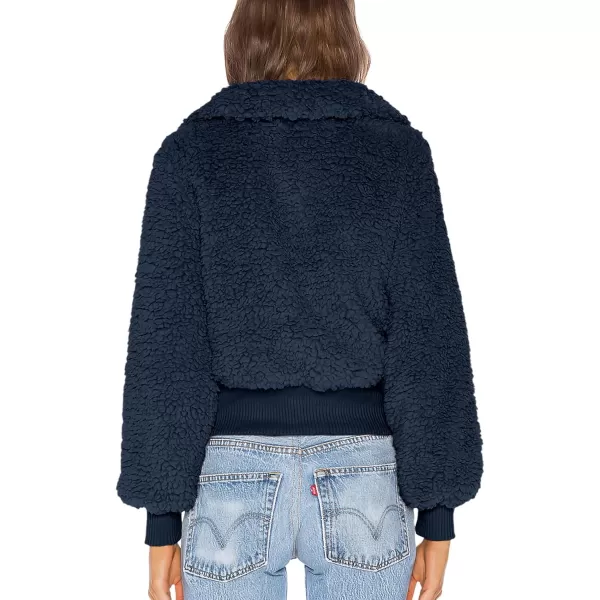 BTFBM Womens Button Down Sherpa Shacket Jacket Long Sleeve Faux Fur Warm Fall Winter Outwear Fuzzy Fleece Short CoatsSolid Dark Blue
