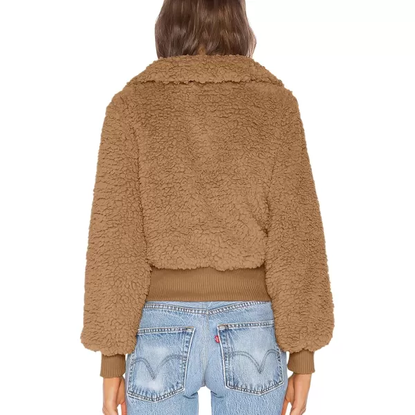 BTFBM Womens Button Down Sherpa Shacket Jacket Long Sleeve Faux Fur Warm Fall Winter Outwear Fuzzy Fleece Short CoatsSolid Khaki