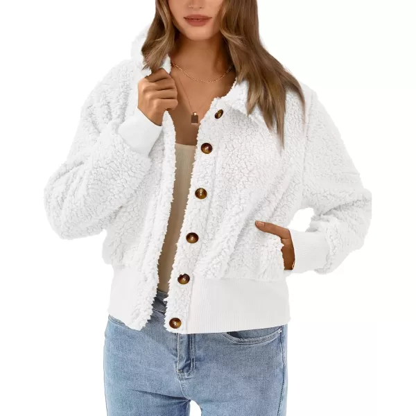 BTFBM Womens Button Down Sherpa Shacket Jacket Long Sleeve Faux Fur Warm Fall Winter Outwear Fuzzy Fleece Short CoatsSolid White