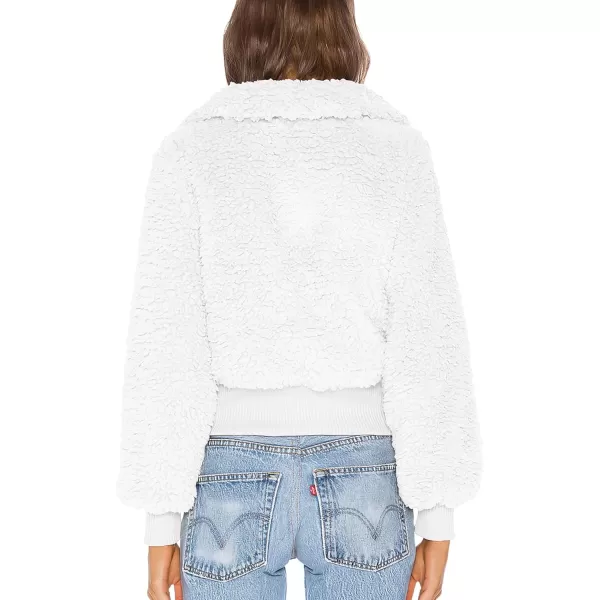 BTFBM Womens Button Down Sherpa Shacket Jacket Long Sleeve Faux Fur Warm Fall Winter Outwear Fuzzy Fleece Short CoatsSolid White
