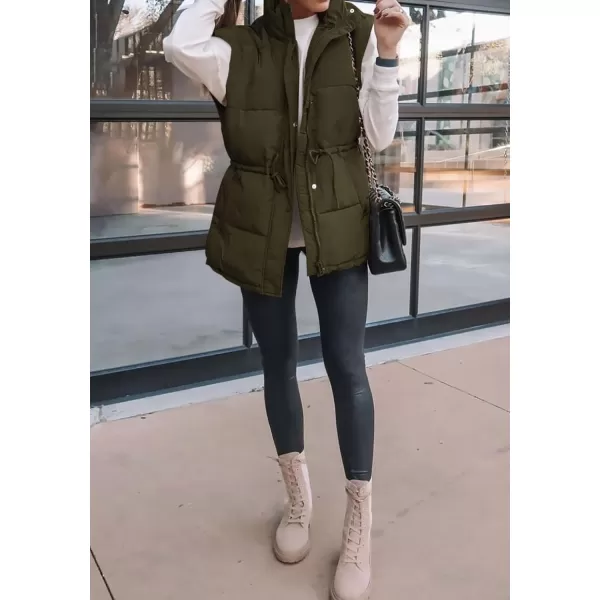 BTFBM Womens Casual Outerwear Vest Button Down Zip Up Padded Gilet Drawstring Sleeveless Jackets Coats with PocketsSolid Army Green