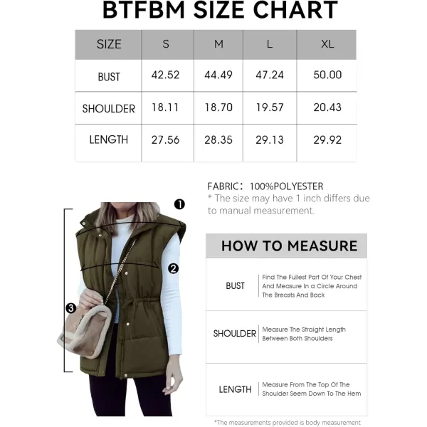 BTFBM Womens Casual Outerwear Vest Button Down Zip Up Padded Gilet Drawstring Sleeveless Jackets Coats with PocketsSolid Army Green