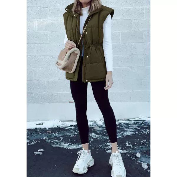 BTFBM Womens Casual Outerwear Vest Button Down Zip Up Padded Gilet Drawstring Sleeveless Jackets Coats with PocketsSolid Army Green