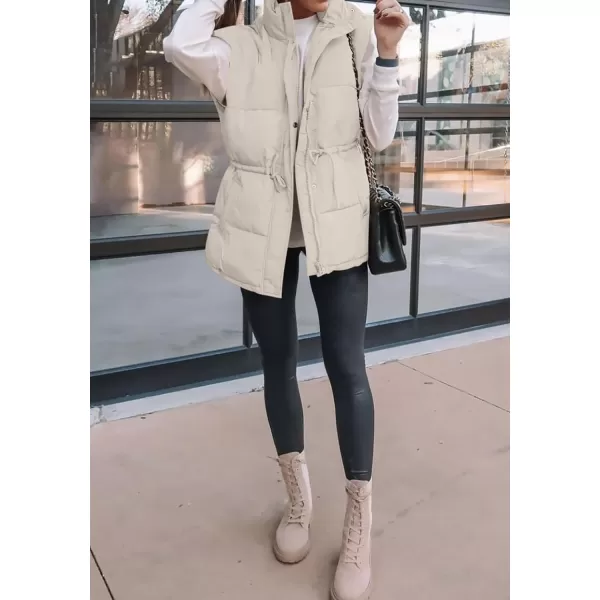 BTFBM Womens Casual Outerwear Vest Button Down Zip Up Padded Gilet Drawstring Sleeveless Jackets Coats with PocketsSolid Beige