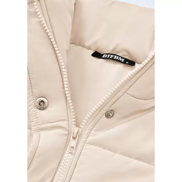 BTFBM Womens Casual Outerwear Vest Button Down Zip Up Padded Gilet Drawstring Sleeveless Jackets Coats with PocketsSolid Beige