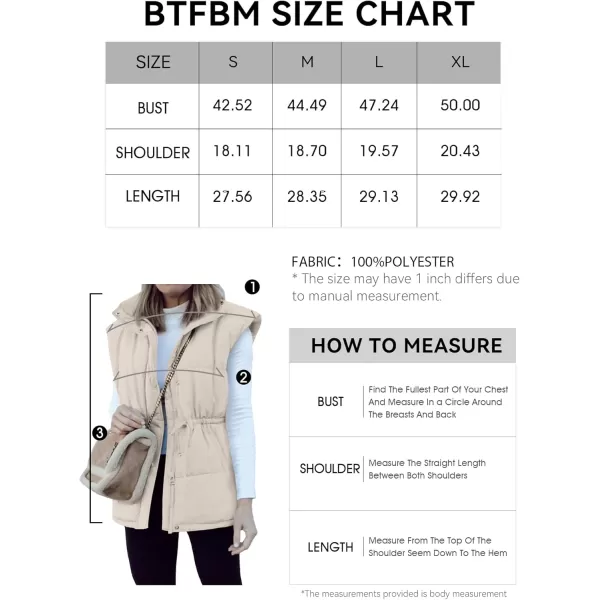 BTFBM Womens Casual Outerwear Vest Button Down Zip Up Padded Gilet Drawstring Sleeveless Jackets Coats with PocketsSolid Beige