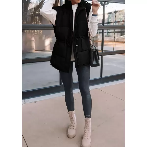 BTFBM Womens Casual Outerwear Vest Button Down Zip Up Padded Gilet Drawstring Sleeveless Jackets Coats with PocketsSolid Black