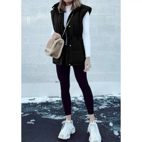 BTFBM Womens Casual Outerwear Vest Button Down Zip Up Padded Gilet Drawstring Sleeveless Jackets Coats with PocketsSolid Black