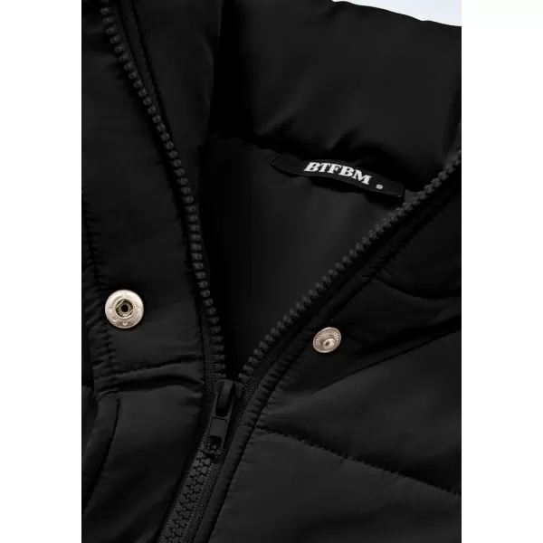 BTFBM Womens Casual Outerwear Vest Button Down Zip Up Padded Gilet Drawstring Sleeveless Jackets Coats with PocketsSolid Black