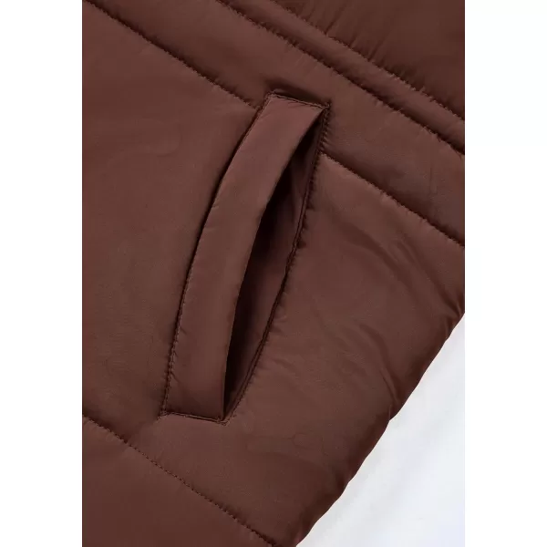 BTFBM Womens Casual Outerwear Vest Button Down Zip Up Padded Gilet Drawstring Sleeveless Jackets Coats with PocketsSolid Coffee