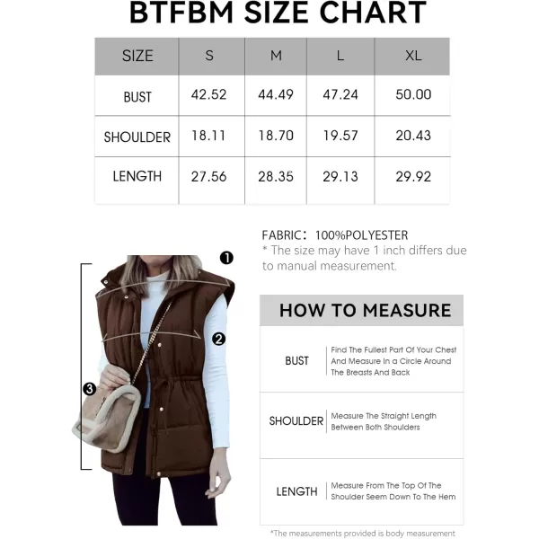 BTFBM Womens Casual Outerwear Vest Button Down Zip Up Padded Gilet Drawstring Sleeveless Jackets Coats with PocketsSolid Coffee