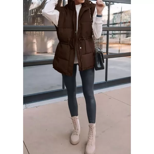 BTFBM Womens Casual Outerwear Vest Button Down Zip Up Padded Gilet Drawstring Sleeveless Jackets Coats with PocketsSolid Coffee