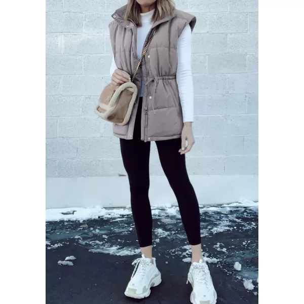 BTFBM Womens Casual Outerwear Vest Button Down Zip Up Padded Gilet Drawstring Sleeveless Jackets Coats with PocketsSolid Grey