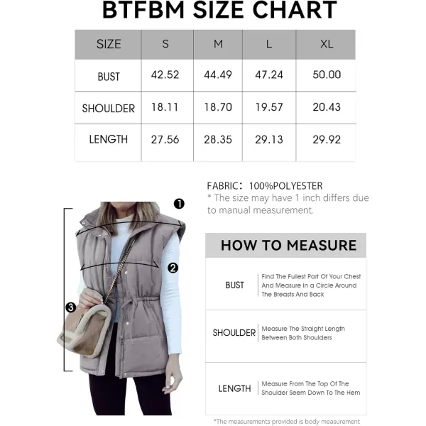 BTFBM Womens Casual Outerwear Vest Button Down Zip Up Padded Gilet Drawstring Sleeveless Jackets Coats with PocketsSolid Grey