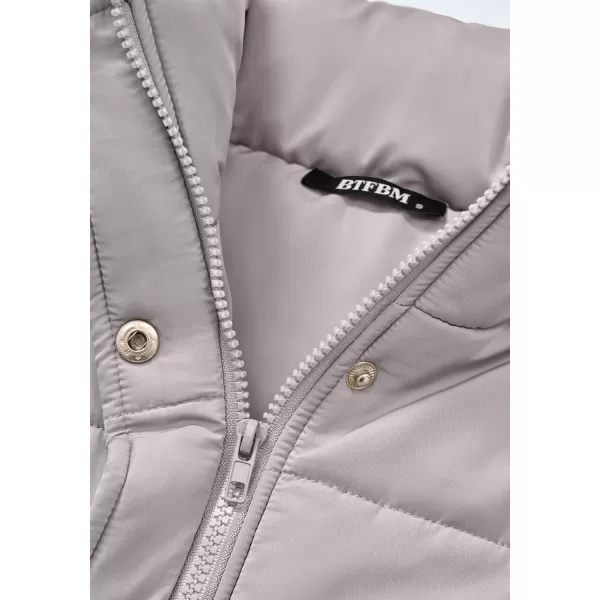 BTFBM Womens Casual Outerwear Vest Button Down Zip Up Padded Gilet Drawstring Sleeveless Jackets Coats with PocketsSolid Grey
