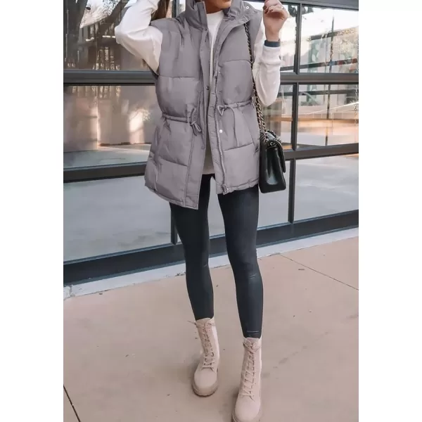 BTFBM Womens Casual Outerwear Vest Button Down Zip Up Padded Gilet Drawstring Sleeveless Jackets Coats with PocketsSolid Grey