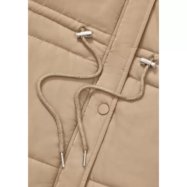 BTFBM Womens Casual Outerwear Vest Button Down Zip Up Padded Gilet Drawstring Sleeveless Jackets Coats with PocketsSolid Khaki