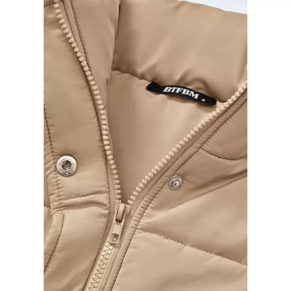 BTFBM Womens Casual Outerwear Vest Button Down Zip Up Padded Gilet Drawstring Sleeveless Jackets Coats with PocketsSolid Khaki