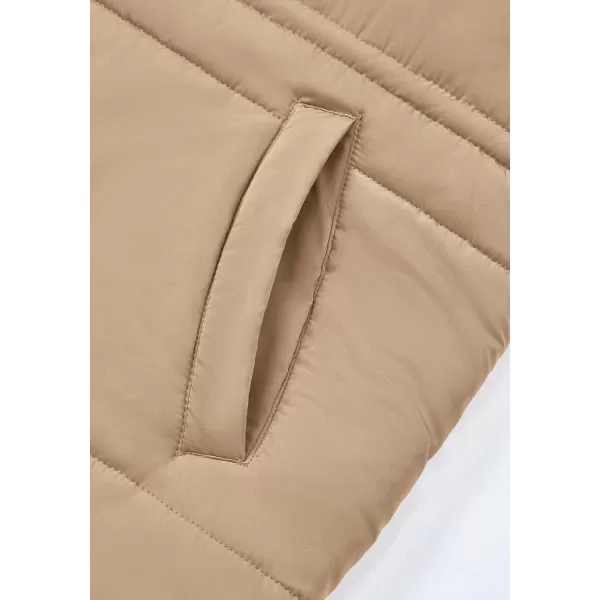 BTFBM Womens Casual Outerwear Vest Button Down Zip Up Padded Gilet Drawstring Sleeveless Jackets Coats with PocketsSolid Khaki