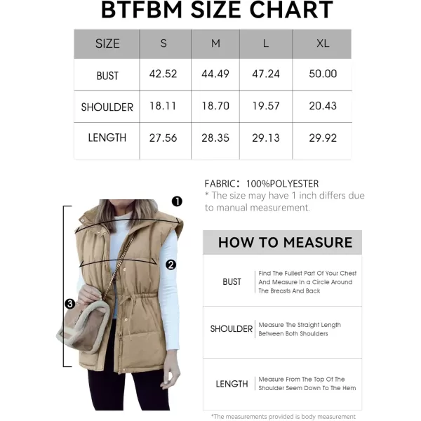 BTFBM Womens Casual Outerwear Vest Button Down Zip Up Padded Gilet Drawstring Sleeveless Jackets Coats with PocketsSolid Khaki