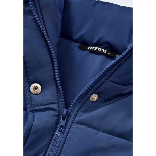 BTFBM Womens Casual Outerwear Vest Button Down Zip Up Padded Gilet Drawstring Sleeveless Jackets Coats with PocketsSolid Navy
