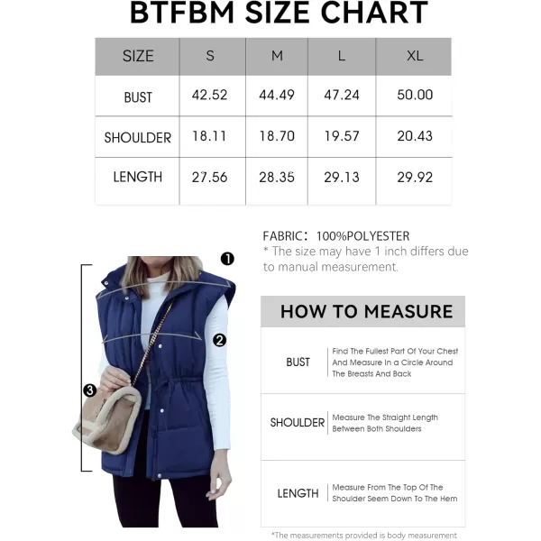 BTFBM Womens Casual Outerwear Vest Button Down Zip Up Padded Gilet Drawstring Sleeveless Jackets Coats with PocketsSolid Navy
