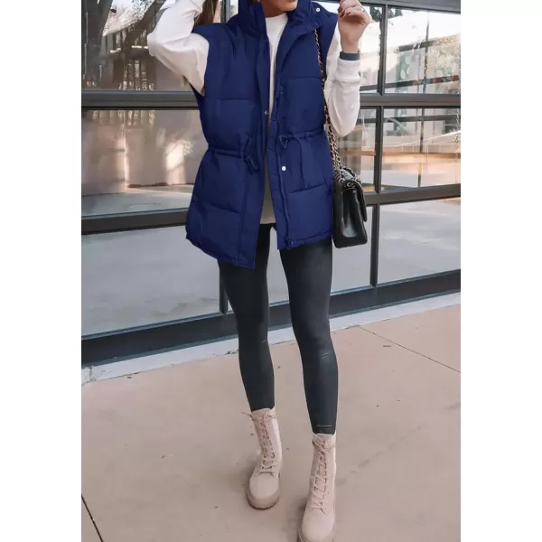BTFBM Womens Casual Outerwear Vest Button Down Zip Up Padded Gilet Drawstring Sleeveless Jackets Coats with PocketsSolid Navy