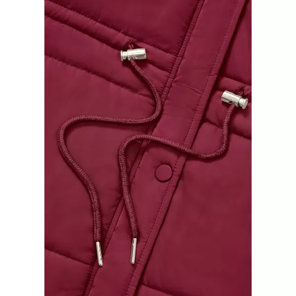BTFBM Womens Casual Outerwear Vest Button Down Zip Up Padded Gilet Drawstring Sleeveless Jackets Coats with PocketsSolid Wine Red
