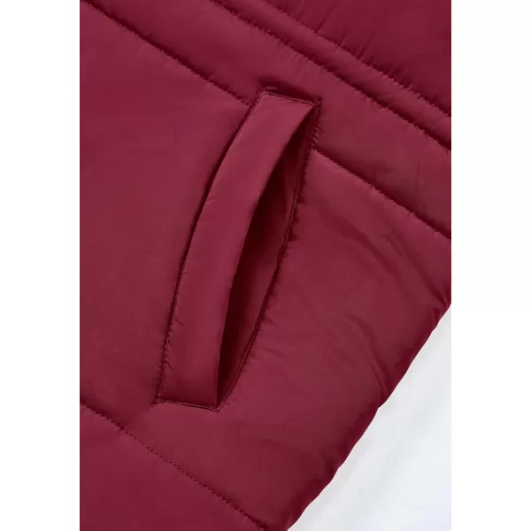 BTFBM Womens Casual Outerwear Vest Button Down Zip Up Padded Gilet Drawstring Sleeveless Jackets Coats with PocketsSolid Wine Red