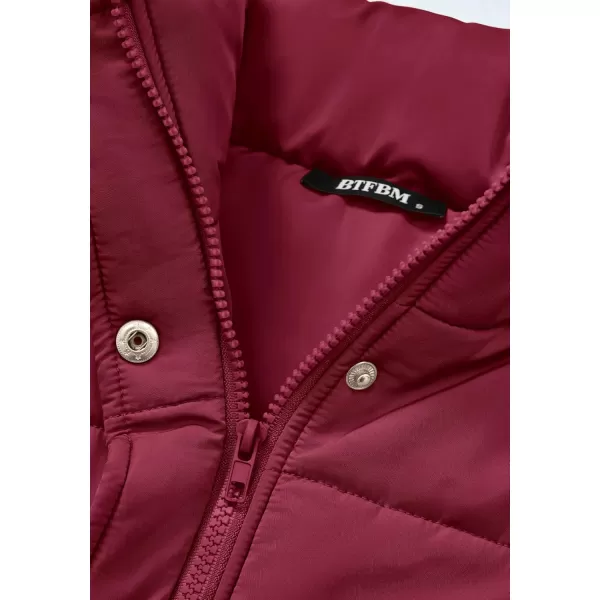 BTFBM Womens Casual Outerwear Vest Button Down Zip Up Padded Gilet Drawstring Sleeveless Jackets Coats with PocketsSolid Wine Red