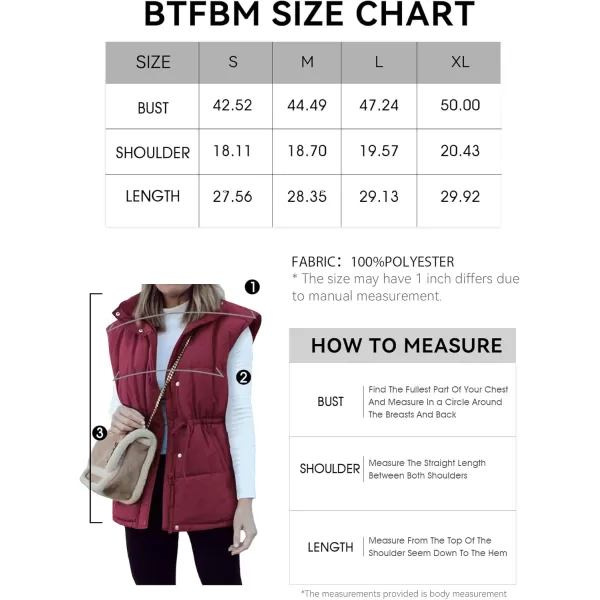 BTFBM Womens Casual Outerwear Vest Button Down Zip Up Padded Gilet Drawstring Sleeveless Jackets Coats with PocketsSolid Wine Red