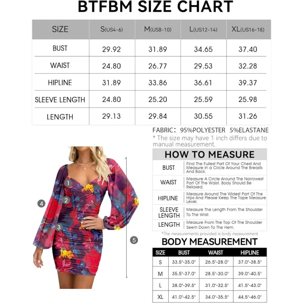 BTFBM Womens Elegant Ruched Bodycon Dresses Spring Summer Mesh Long Sleeve Cross V Neck Party Club Cocktail Mini DressBig Floral Navy Red