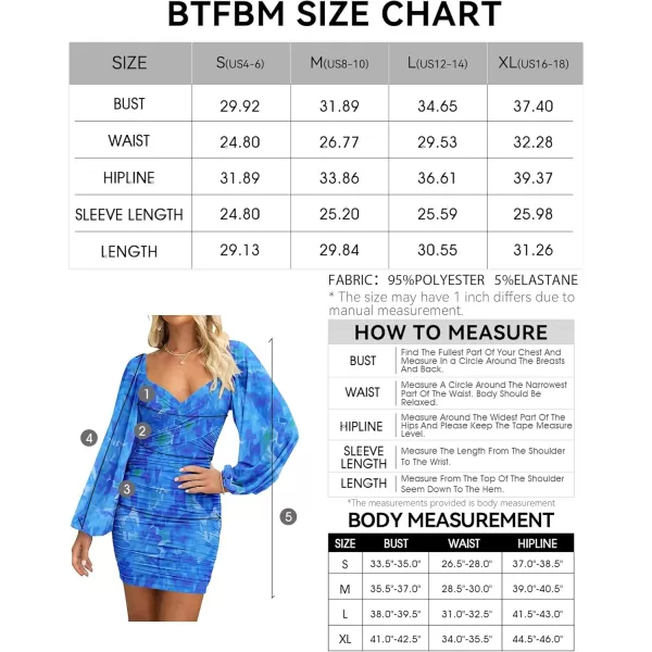 BTFBM Womens Elegant Ruched Bodycon Dresses Spring Summer Mesh Long Sleeve Cross V Neck Party Club Cocktail Mini DressPrint Blue